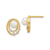 14k Yellow Gold Stud Earrings with White Pearl Center and Diamond Accents in Halo Design