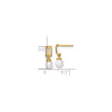 14k Yellow Gold Dangle Earrings with White Pearl Drop and Diamond Accents, Rectangle Design
