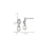 14k White Gold Dangle Earrings with Cultured Pearls and Diamond Accents, Swirl Design