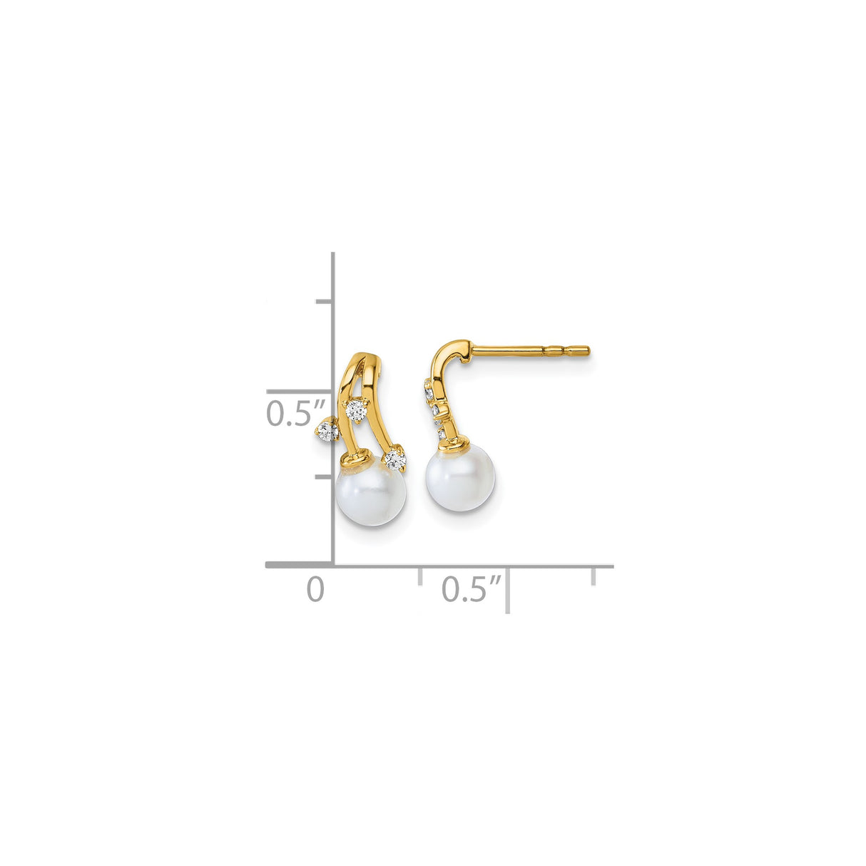 14k Yellow Gold Stud Earrings with White Cultured Pearls and Diamond Accents, Bridal Jewelry for Women