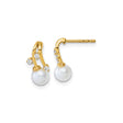 14k Yellow Gold Stud Earrings with White Cultured Pearls and Diamond Accents, Bridal Jewelry for Women