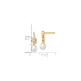 14k Yellow Gold Drop Earrings with White Cultured Pearl and Diamond Accents, Branch Design