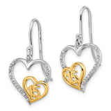 14k Two-Tone Gold Dangle Earrings with Diamond Accents, Open Heart and Number 15 Design
