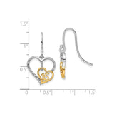 14k Two-Tone Gold Dangle Earrings with Diamond Accents, Open Heart and Number 15 Design