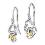 14k Two-Tone Gold Dangle Earrings with Diamond Pavé and Interlocking Hearts, Quinceañera Style