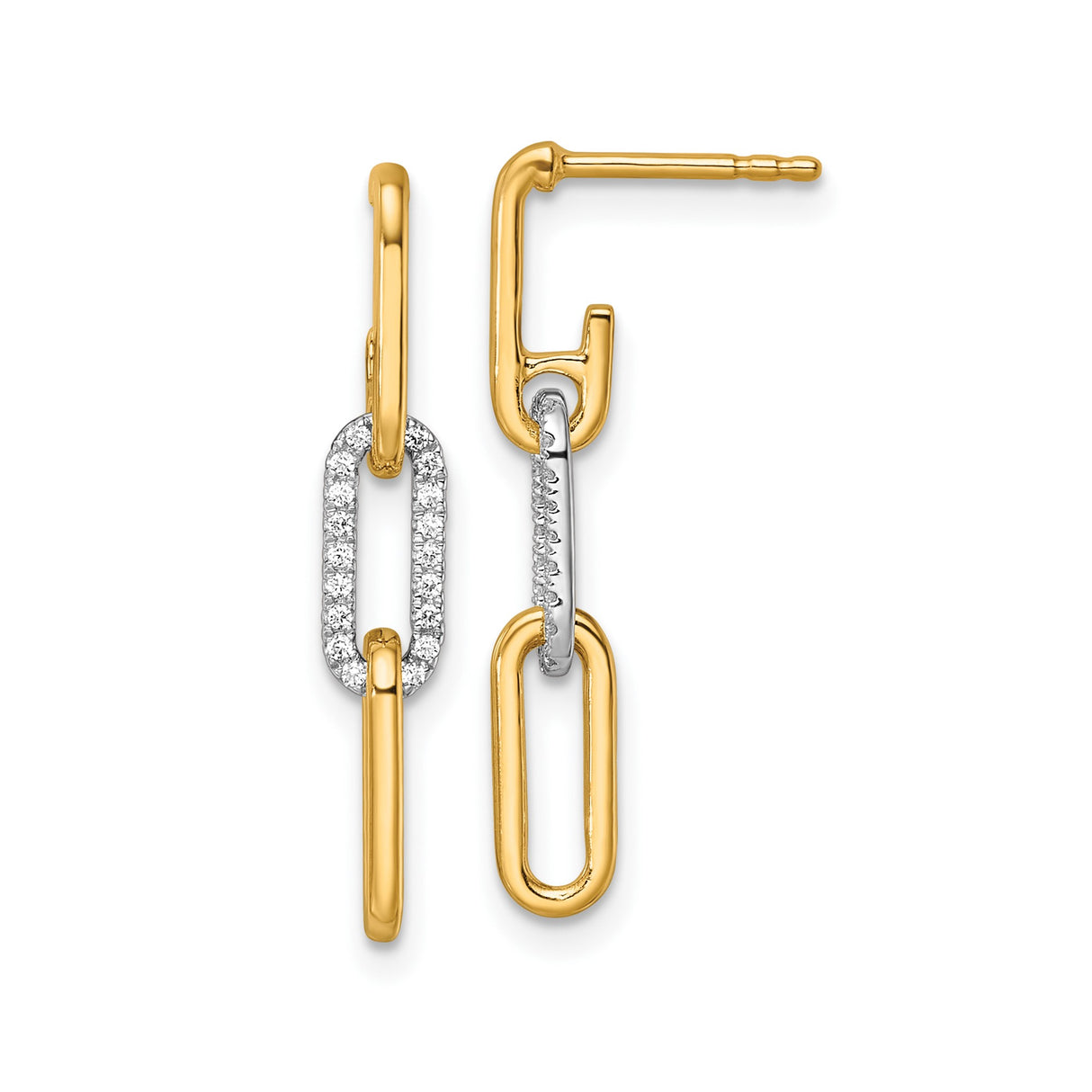 14k Two-Tone Gold Drop Earrings with Diamond Accents, Interlocking Oval Link Design