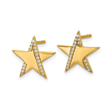 14k Yellow Gold Star Stud Earrings with Diamond Accents, Asymmetrical Celestial Design