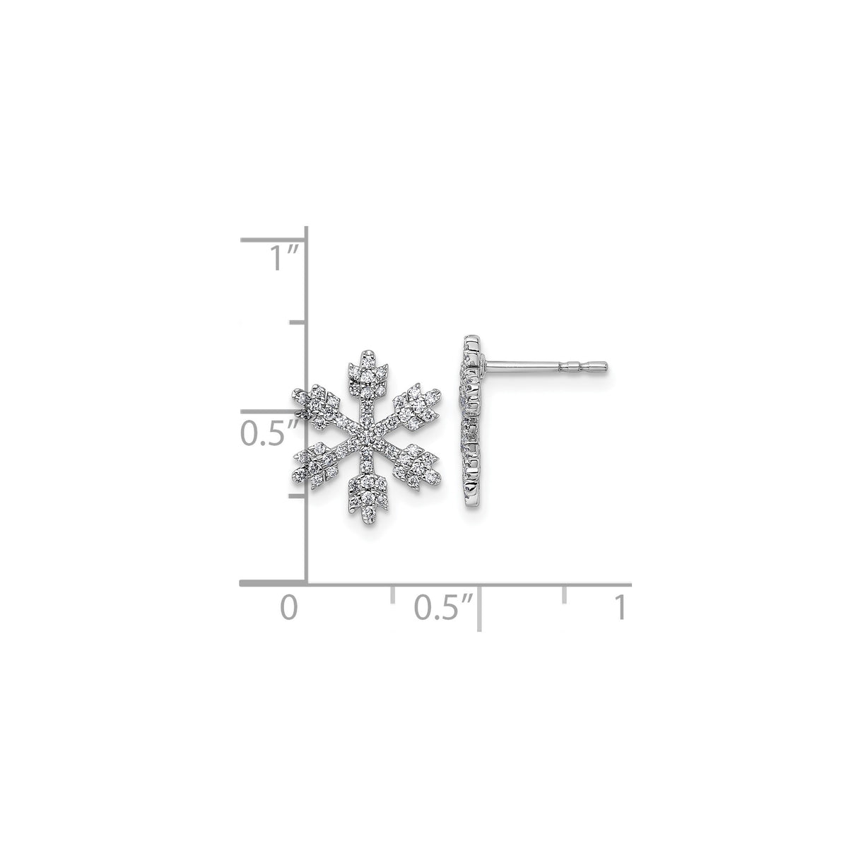 14k White Gold Snowflake Stud Earrings with Diamond Pavé, Winter Holiday Jewelry for Women