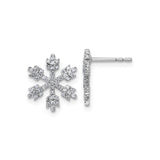 14k White Gold Snowflake Stud Earrings with Diamond Pavé, Winter Holiday Jewelry for Women