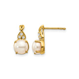10k Yellow Gold Stud Earrings with Round White Pearl and Diamond Accents
