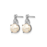14k White Gold Stud Earrings with Cultured Pearls and Diamond Accents