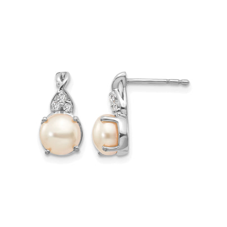 14k White Gold Stud Earrings with Cultured Pearls and Diamond Accents