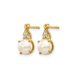14k Yellow Gold Earrings with Cultured White Pearls and Diamond Accents, Teardrop Stud Design