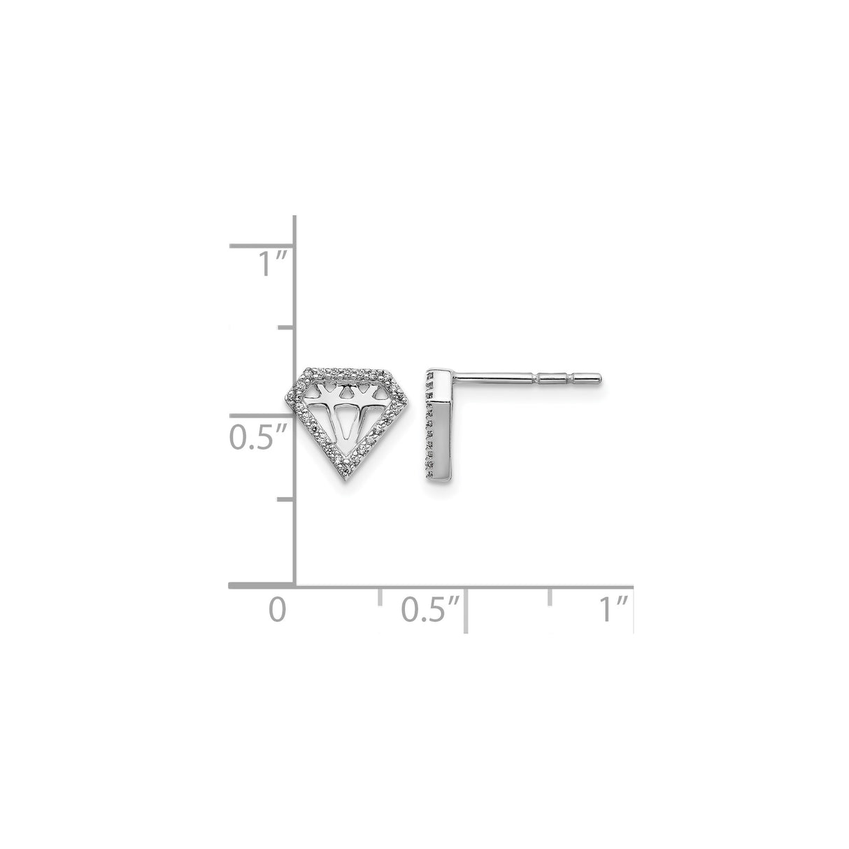 10K White Gold Diamond Shaped Stud Earrings Cubic Zirconia