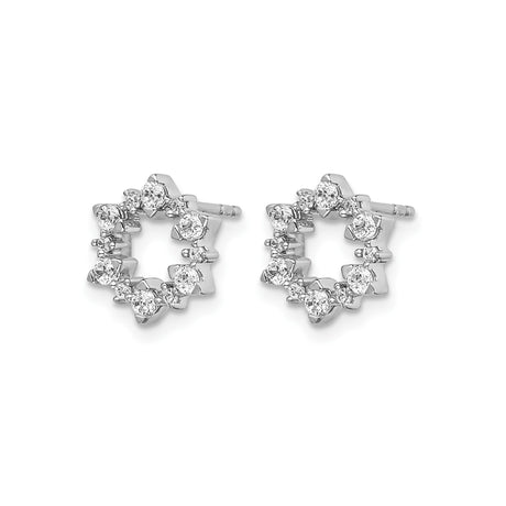 14k White Gold Stud Earrings with Diamond, Floral Heart Open Circle Design