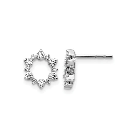 14k White Gold Stud Earrings with Diamond, Floral Heart Open Circle Design