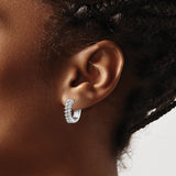 14k White Gold Hoop Earrings with Round and Baguette Cubic Zirconia, Modern Pave Design