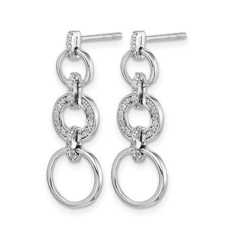 14k White Gold Dangle Earrings with Triple Interlocking Circles and Diamonds Accents