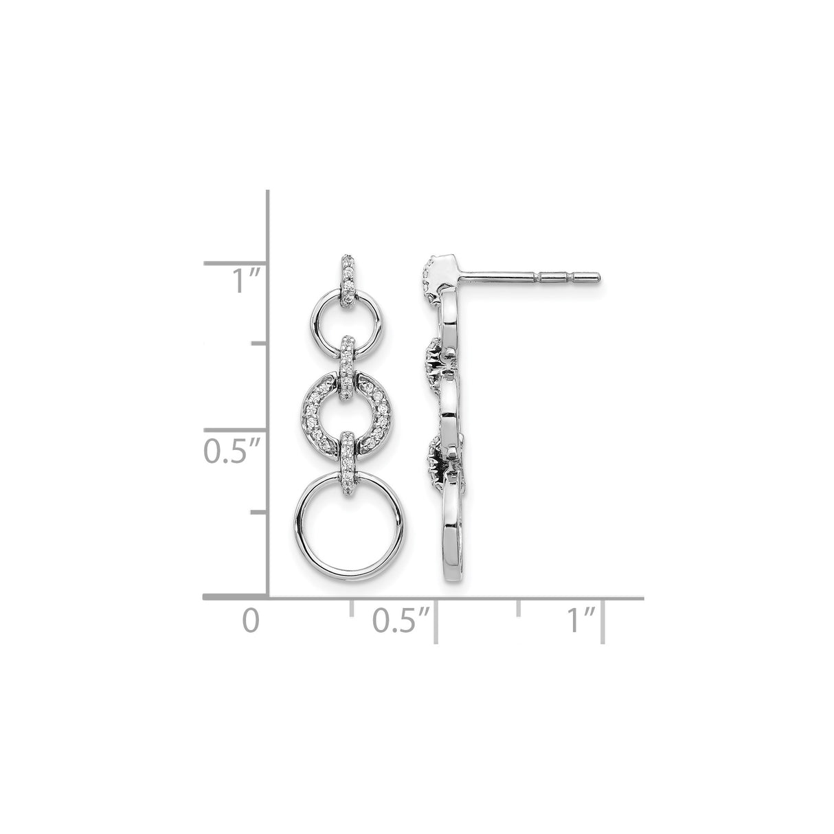 14k White Gold Dangle Earrings with Triple Interlocking Circles and Diamonds Accents