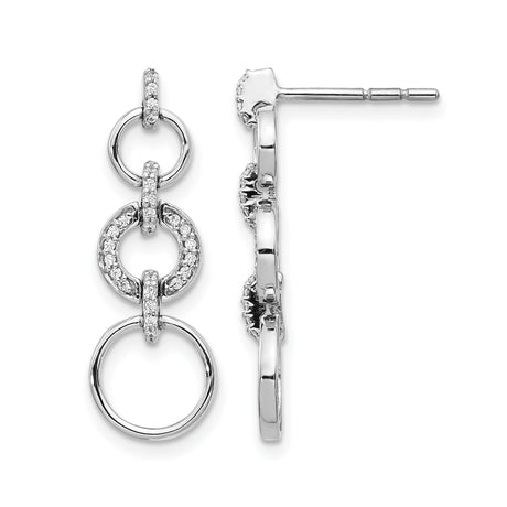 14k White Gold Dangle Earrings with Triple Interlocking Circles and Cubic Zirconia Accents