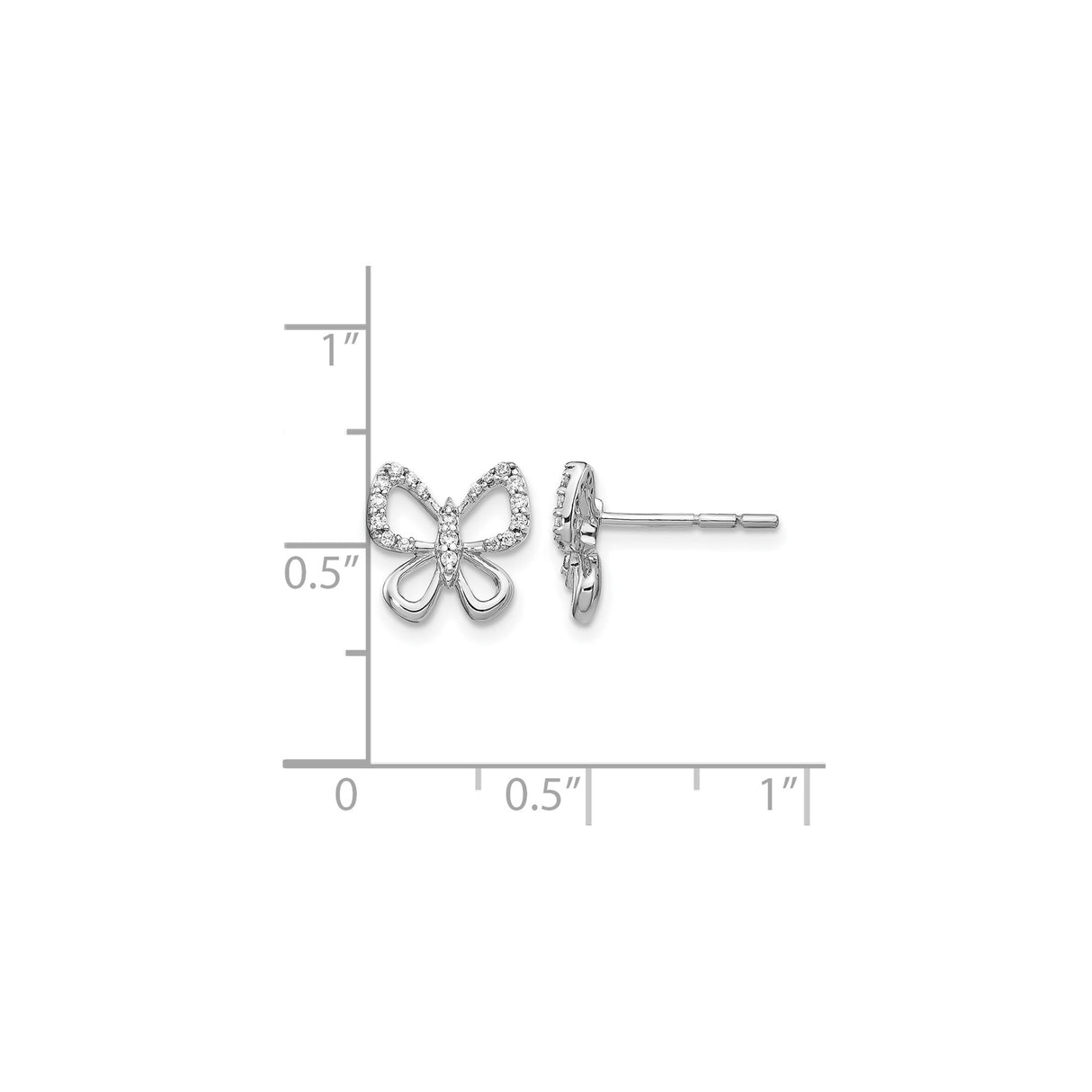 14k White Gold Butterfly Stud Earrings with Diamond Accents, Openwork Wings Design