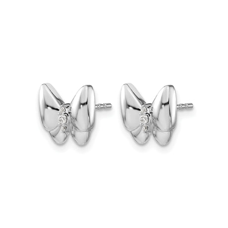 14k White Gold Butterfly Stud Earrings with Diamond Accents, Polished Finish