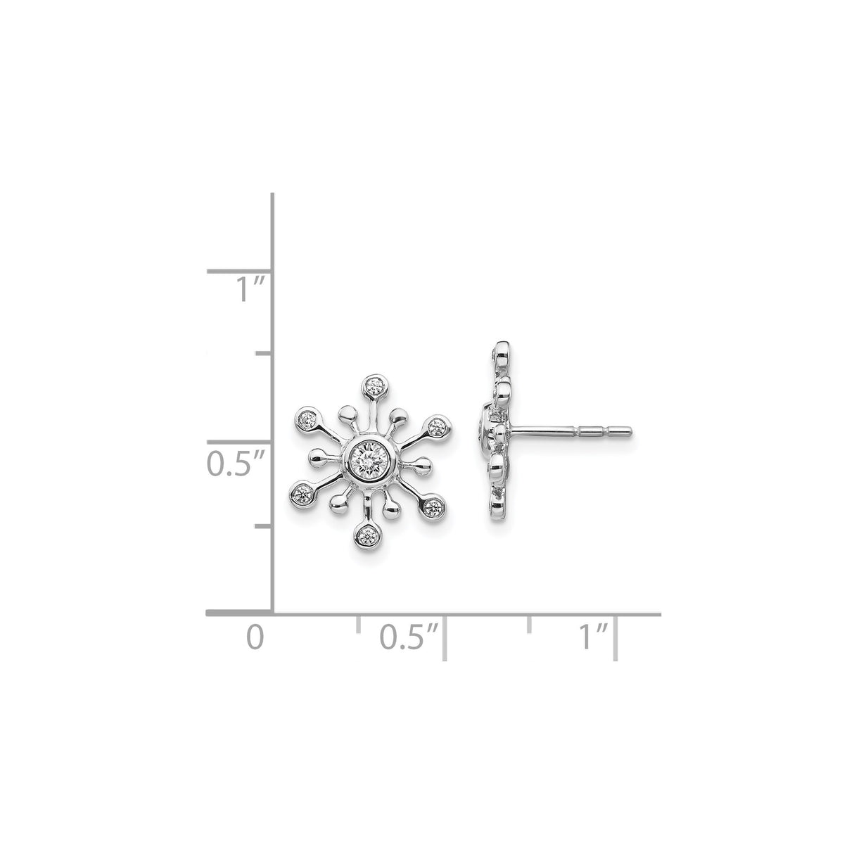 14k White Gold Snowflake Stud Earrings with Diamond Accents, Winter Starburst Design