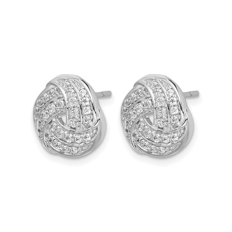 14k White Gold Love Knot Stud Earrings with Cubic Zirconia, Eternity Knot Design