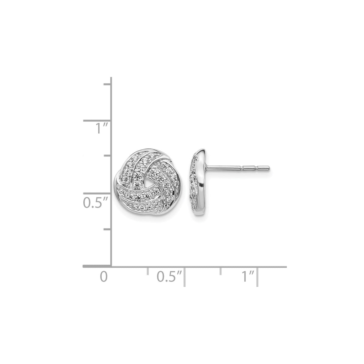 14k White Gold Love Knot Stud Earrings with Cubic Zirconia, Eternity Knot Design
