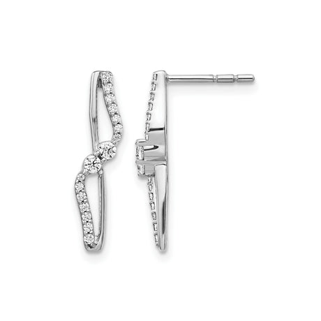 14k White Gold Twisted Loop Earrings with Diamonds, Classic Hoop Style for Women
