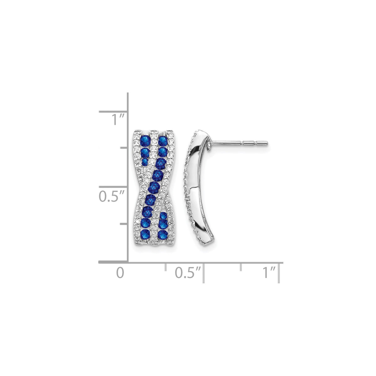 14k White Gold Twisted Earrings with Blue Sapphire and Diamond Crisscross Design