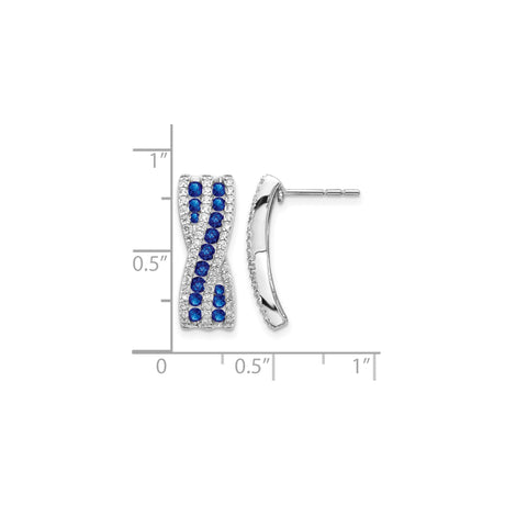 14k White Gold Twisted Earrings with Blue Sapphire and Diamond Crisscross Design