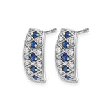 14k White Gold Hoop Earrings with Blue Sapphires and White Diamonds in Crisscross Pattern