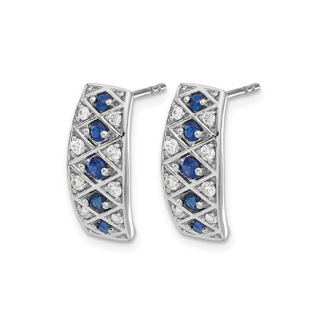 14k White Gold Hoop Earrings with Blue Sapphires and White Diamonds in Crisscross Pattern