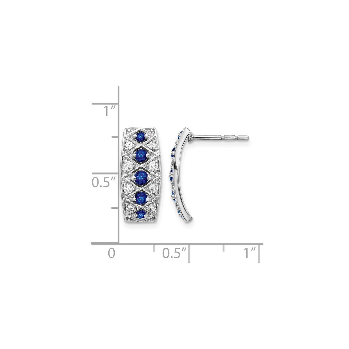 14k White Gold Hoop Earrings with Blue Sapphires and White Diamonds in Crisscross Pattern