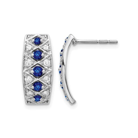 14k White Gold Hoop Earrings with Blue Sapphires and White Diamonds in Crisscross Pattern