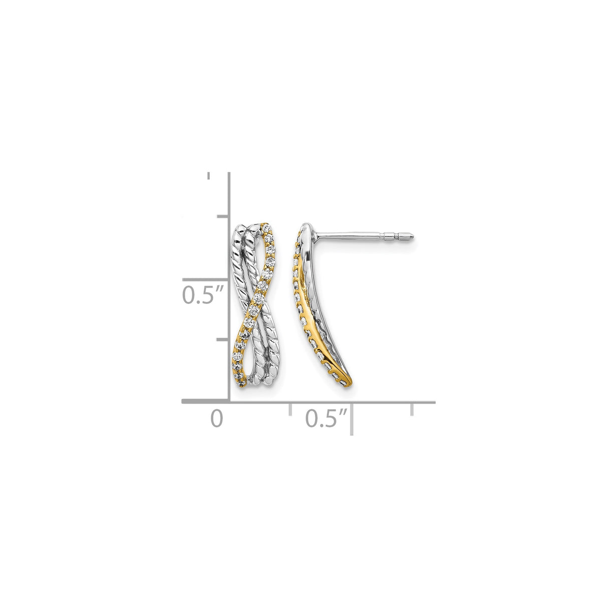 14k Two-Tone Gold Infinity Hoop Earrings with Diamond Accents and Rope Detailing