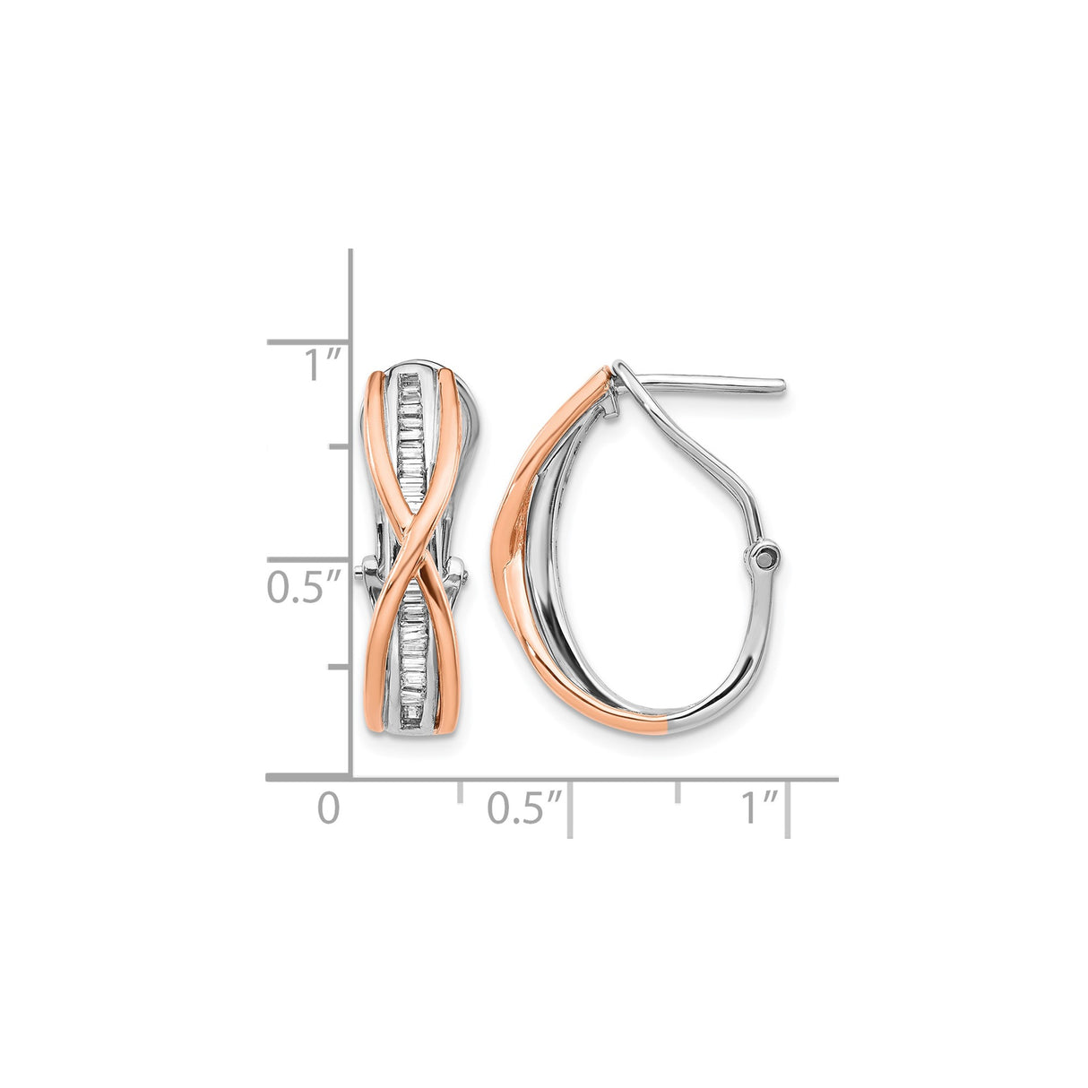 14k Two-Tone Gold Hoop Earrings with Channel-Set Baguette Diamonds, Twisted Crossover Design