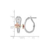 14k Two-Tone Gold Hoop Earrings with Diamond, Rose Gold Flower, Baguette Accents