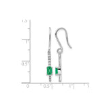 14k White Gold Dangle Earrings with Emerald and Diamond, Modern Drop Design for Women