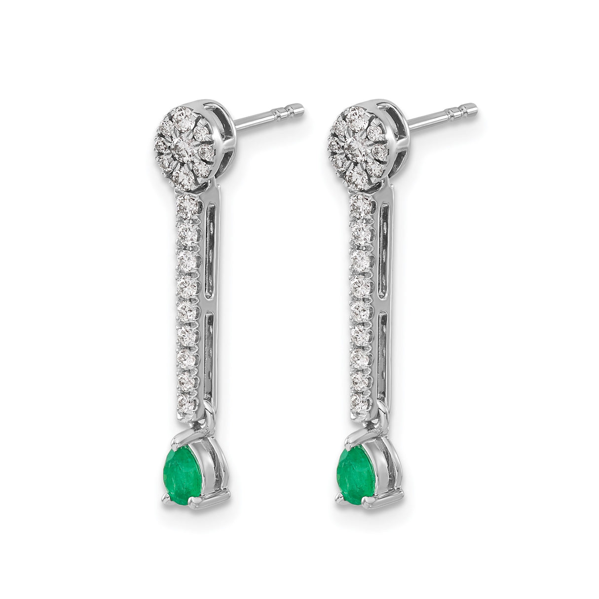 14k White Gold Drop Earrings with Pear Shaped Emerald and Diamond Accents