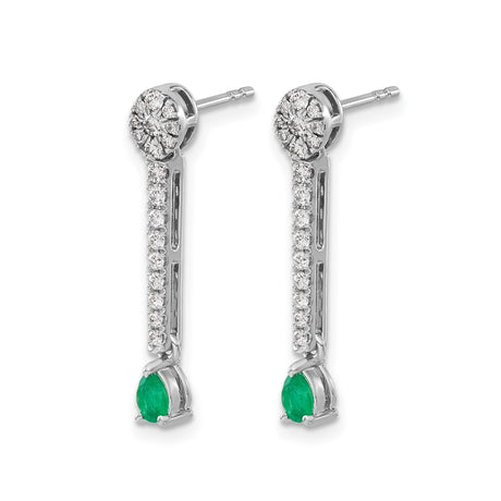 14k White Gold Drop Earrings with Pear Shaped Emerald and Diamond Accents