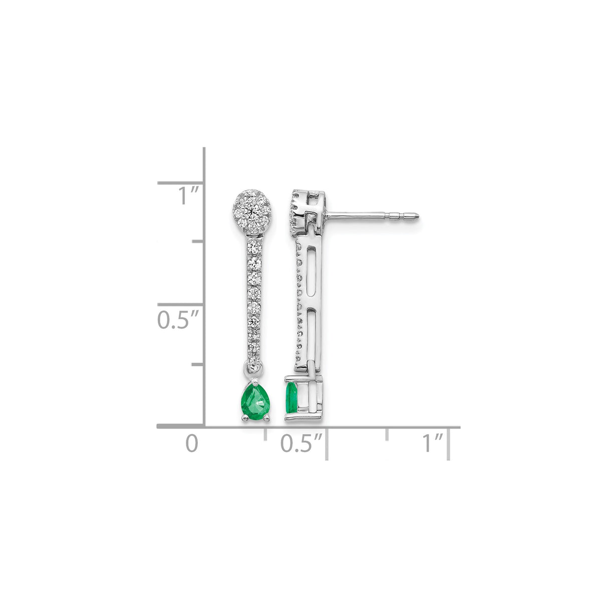 14k White Gold Drop Earrings with Pear Shaped Emerald and Diamond Accents