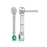 14k White Gold Drop Earrings with Pear Shaped Emerald and Diamond Accents