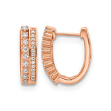 14k Rose Gold Hoop Earrings with Round Cut Diamonds in Modern Channel Setting