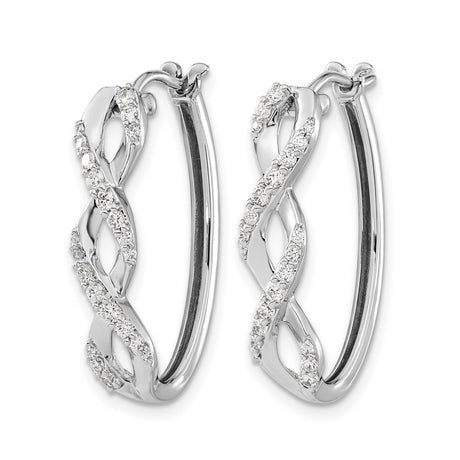 14k White Gold Hoop Earrings with Diamond Accents, Twisted Intertwined Design