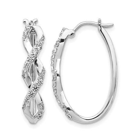 14k White Gold Hoop Earrings with Diamond Accents, Twisted Intertwined Design