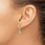 14k Yellow Gold Dangle Earrings with Triple Diamond Drop, Geometric Long Style for Women