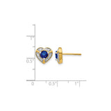 14k Yellow Gold Heart Shaped Stud Earrings with Sapphire and Diamond Accents