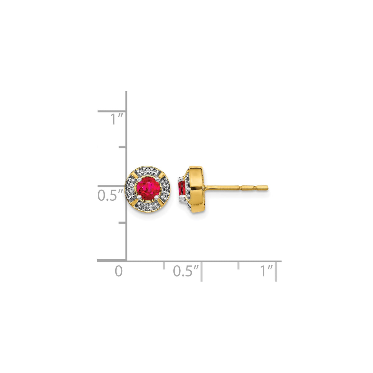 14k Yellow Gold Ruby Stud Earrings with Diamond Halo Accents, Classic Bridal Jewelry